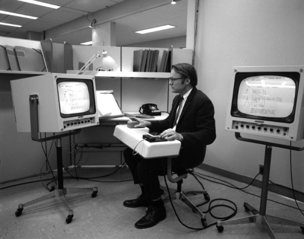A 1960s engineer at a CRT workstation