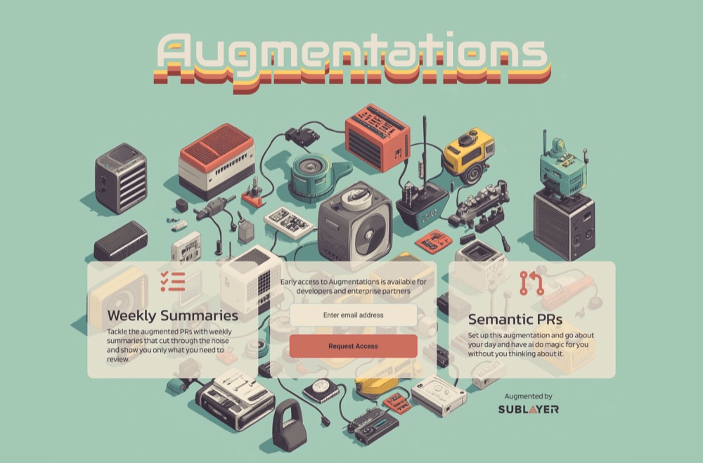 Landing page direction with isometric hardware on a mint background