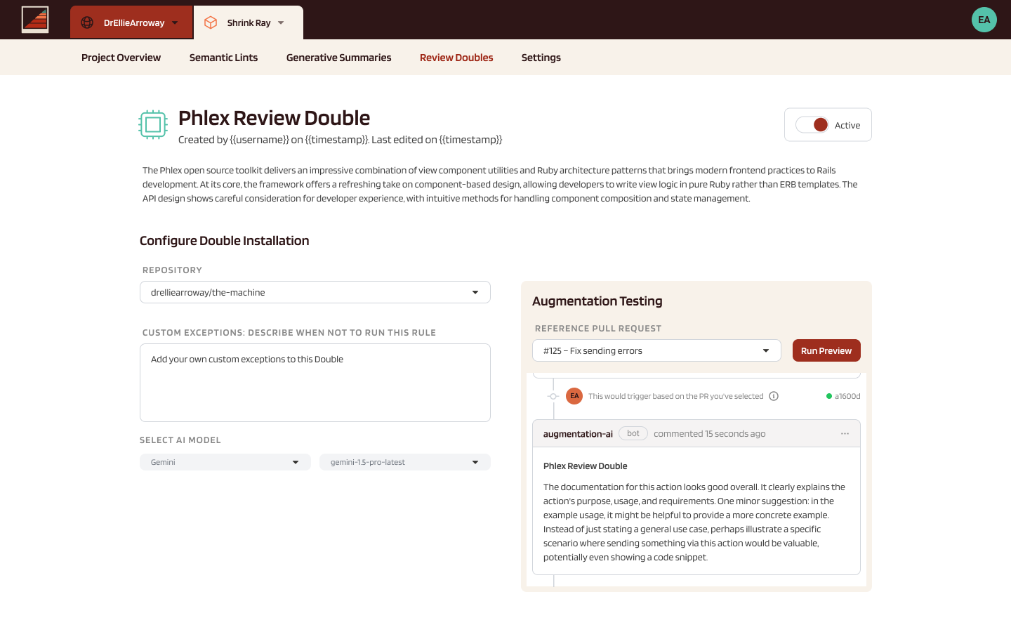 Configuring an installed review double