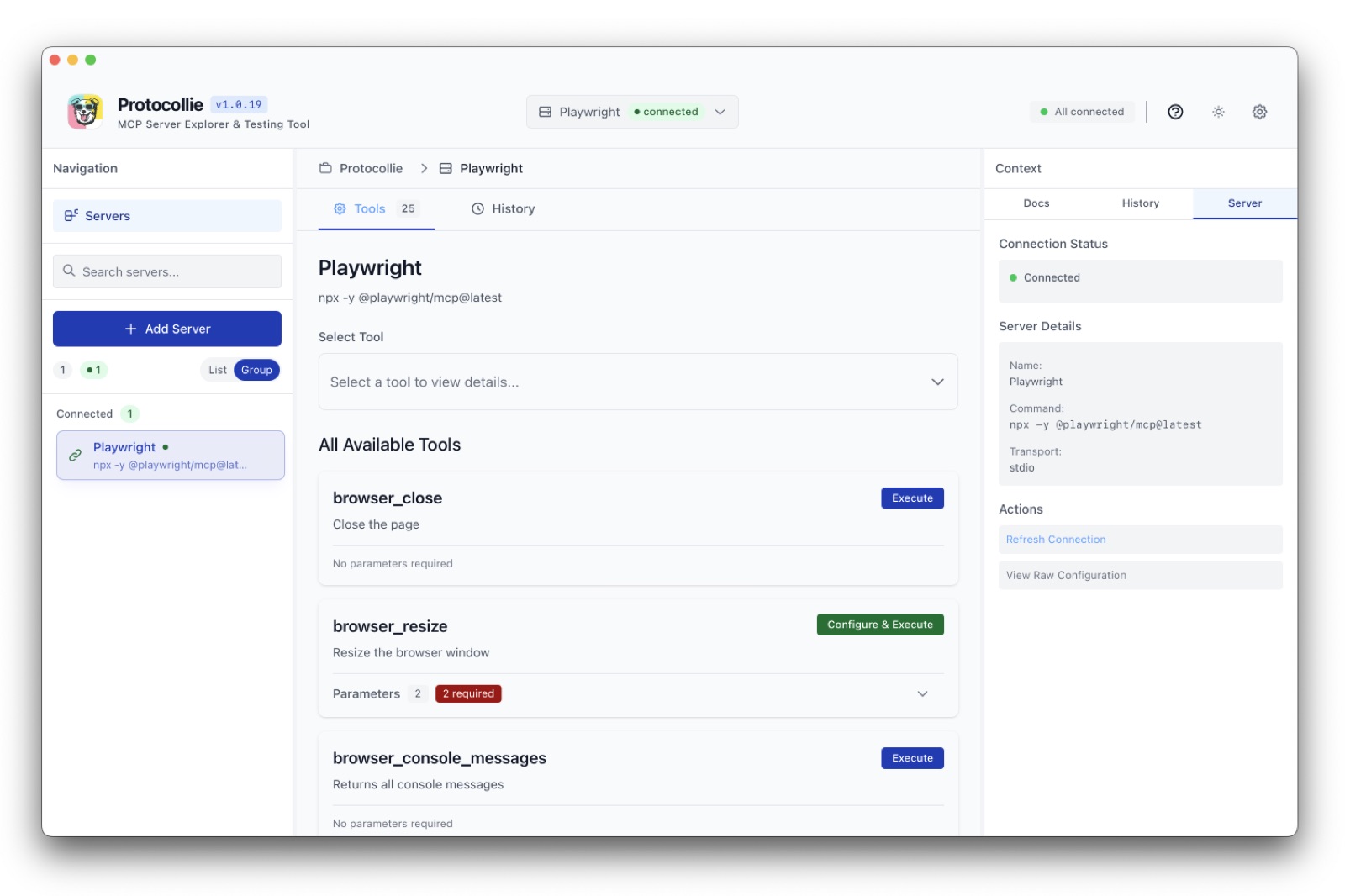 Protocollie tool list in light mode