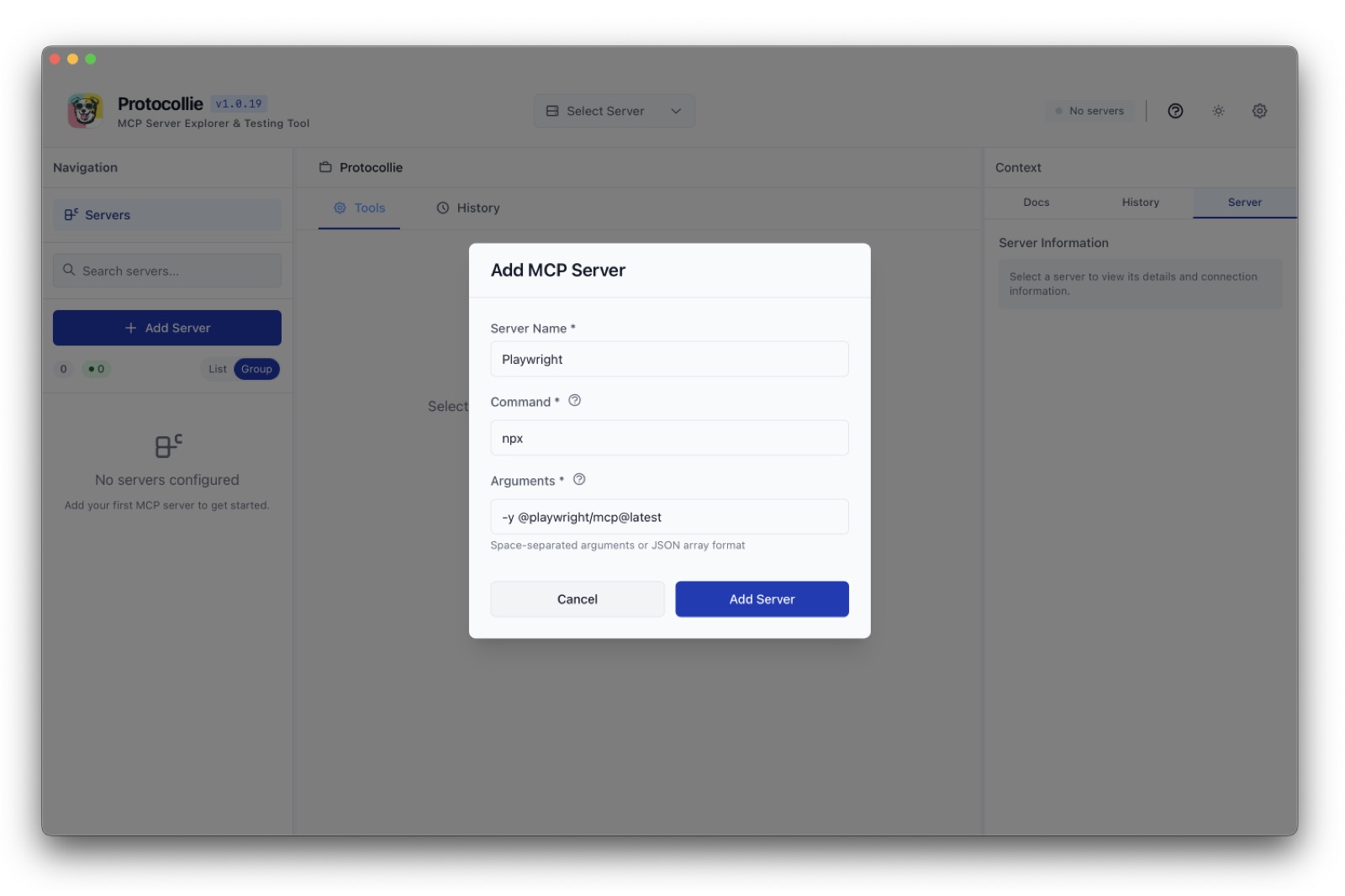 The Add MCP Server dialog